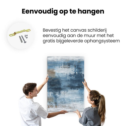 Canvas schilderij ophangen Abstract Kunstwerk met Blauwe en Beige Kleuren