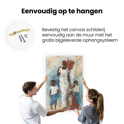Canvas schilderij ophangen Kunstwerk van een Vrouw en haar Kinderen