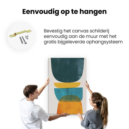 Canvas schilderij ophangen Abstract Kunstwerk van een Blauwe, Oranje en Gele Vaas