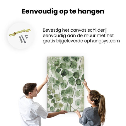Canvas schilderij ophangen Eucalyptusbladeren op een Witte Achtergrond