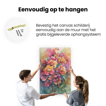 Canvas schilderij ophangen Kleurrijke Bloemen in een Vaas