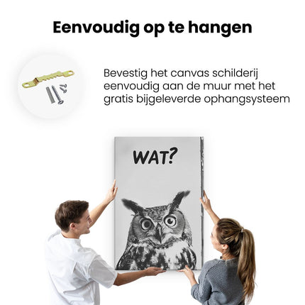 Canvas schilderij ophangen Uil met een Vraagteken op zijn Gezicht