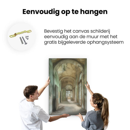 Canvas schilderij ophangen Gang in een Verlaten Gebouw