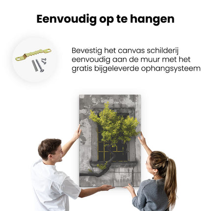 Canvas schilderij ophangen Boom die uit een Raam Groeit