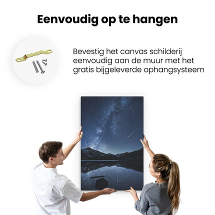 Canvas schilderij ophangen Sterrenhemel boven een Meer