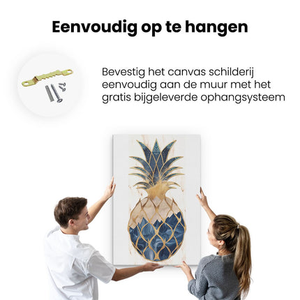 Canvas schilderij ophangen Afbeelding van een Ananas op een Marmeren Achtergrond