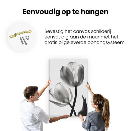 Canvas schilderij ophangen Twee Tulpen in Zwart en Wit