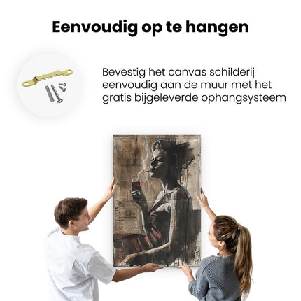 Canvas schilderij ophangen Vrouw die een Sigaret Rookt