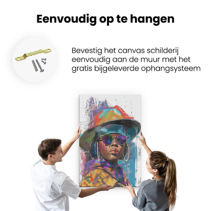 Canvas schilderij ophangen Vrouw met een Hoed en een Zonnebril