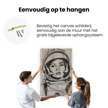 Canvas schilderij ophangen Vrouw in een Ruimtepak