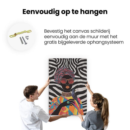 Canvas schilderij ophangen Vrouw met een Vogel op haar Hand