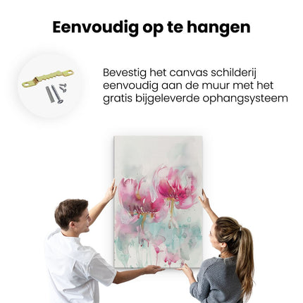 Canvas schilderij ophangen Aquarelkunstwerk van Twee Roze Bloemen