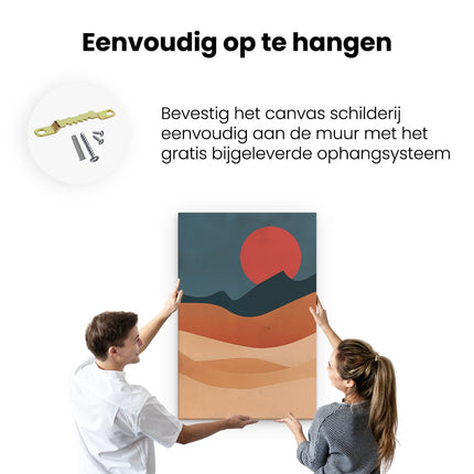 Canvas schilderij ophangen Woestijnlandschap met een Rode Zon