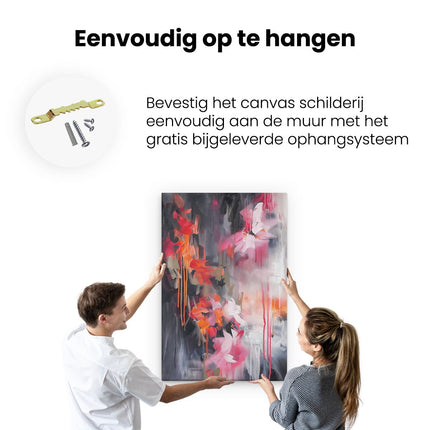 Canvas schilderij ophangen Abstract Kunstwerk met Roze en Oranje Bloemen