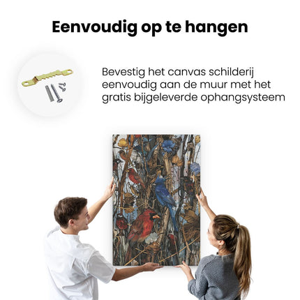Canvas schilderij ophangen Kunstwerk van Vogels in een Veld