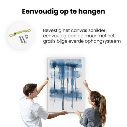 Canvas schilderij ophangen Kunstwerk van Blauwe Inkt op een Wit Oppervlak