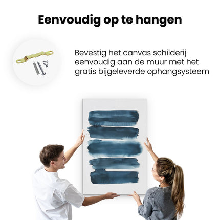Canvas schilderij ophangen Blauwe Penseelstreken op een Witte Achtergrond