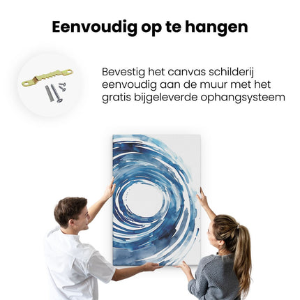Canvas schilderij ophangen Blauwe Werveling van Water op een Witte Achtergrond