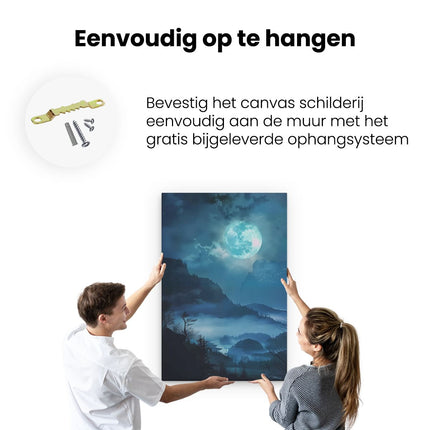 Canvas schilderij ophangen Volle Maan boven een Berg