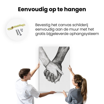 Canvas schilderij ophangen Twee Mensen Hand in Hand