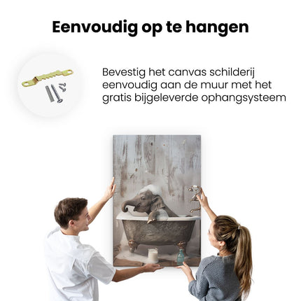 Canvas schilderij ophangen Babyolifant in een Badkuip