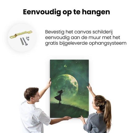 Canvas schilderij ophangen Meisje Vliegeren in de Nachtelijke Hemel