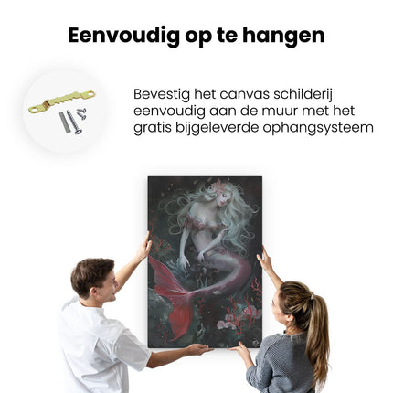 Canvas schilderij ophangen De Zeemeermin zit op een Rots