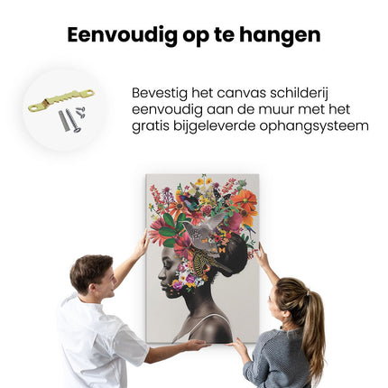 Canvas schilderij ophangen Vrouw met Bloemen op haar Hoofd