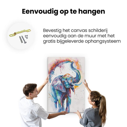 Canvas schilderij ophangen Olifant met Kleurrijke Verfspatten