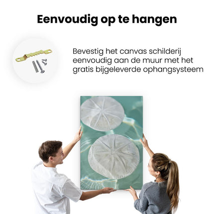 Canvas schilderij ophangen Twee Zeesterren Drijvend in het Water