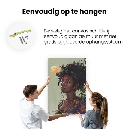 Canvas schilderij ophangen Afrikaanse Vrouw met een Bloem in haar Haar