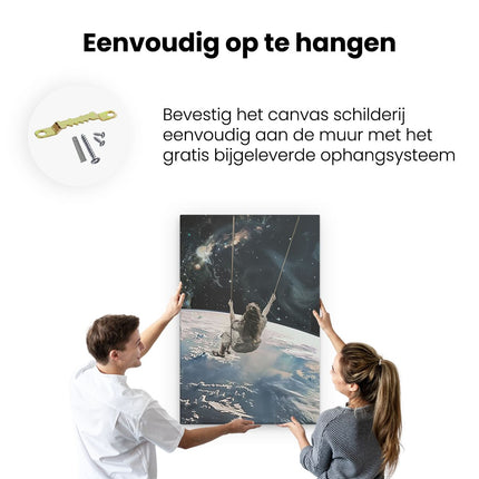Canvas schilderij ophangen Meisje Swingend op een Schommel in de Ruimte