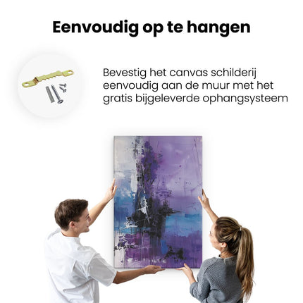 Canvas schilderij ophangen Abstract Kunstwerk met Paarse en Zwarte Kleuren