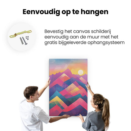 Canvas schilderij ophangen Kleurrijk Kunstwerk van Bergen en een Zonsondergang