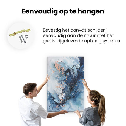 Canvas schilderij ophangen Abstract Kunstwerk met Blauwe en Koperen Spatten