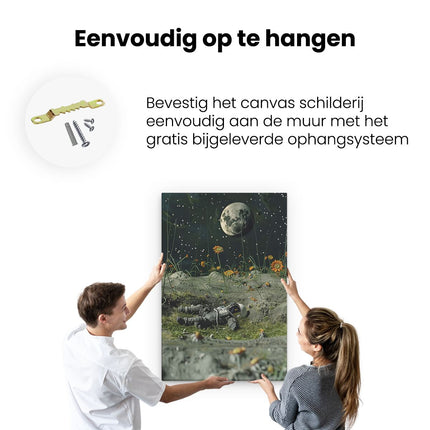 Canvas schilderij ophangen Astronaut die op de Grond ligt met Bloemen