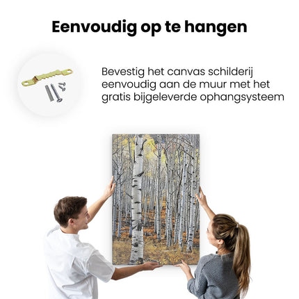 Canvas schilderij ophangen Witte Berkenbomen in de Herfst