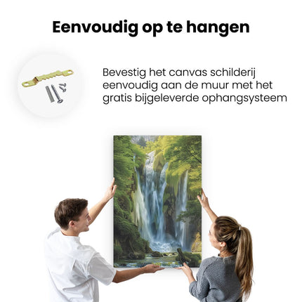 Canvas schilderij ophangen Waterval in een Groen Bos