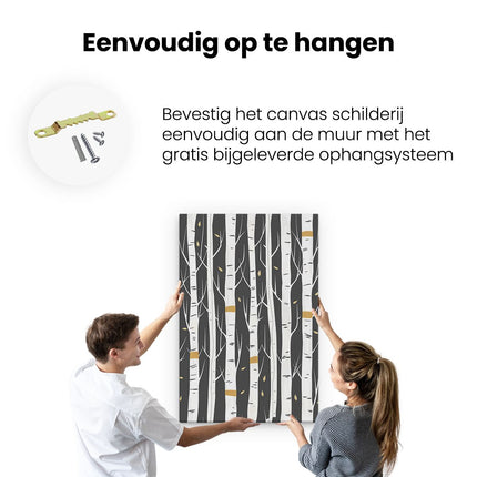 Canvas schilderij ophangen Berkenbomen op een Zwarte Achtergrond