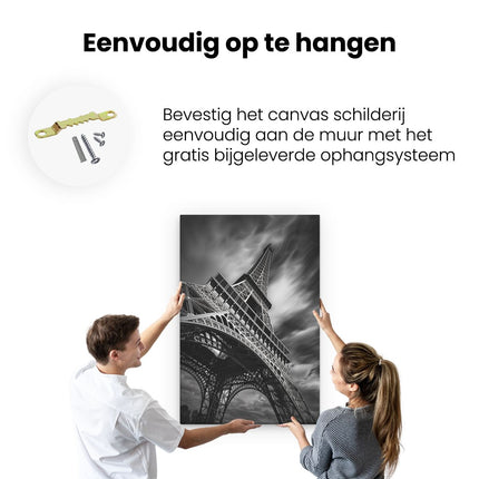 Canvas schilderij ophangen De Eiffeltoren is in Zwart en Wit