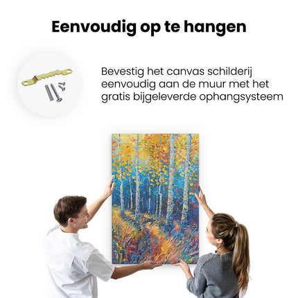 Canvas schilderij ophangen Kunstwerk van Berkenbomen in de Herfst