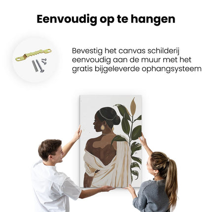Canvas schilderij ophangen Afrikaanse Vrouw met een Plant in haar Hand