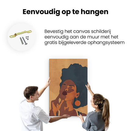 Canvas schilderij ophangen Vrouw met een Afro en een Ring aan haar Vinger