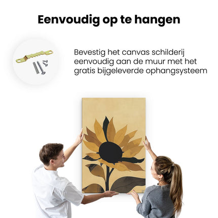 Canvas schilderij ophangen Zonnebloem op een Beige Achtergrond