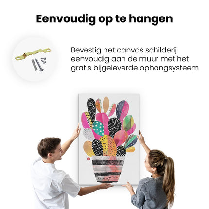 Canvas schilderij ophangen Kleurrijke Cactus in een Pot