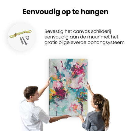 Canvas schilderij ophangen Abstract Kunstwerk van Bloemen op een Blauwe Achtergrond