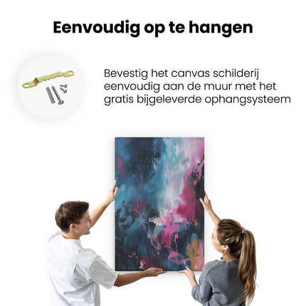 Canvas schilderij ophangen Abstract Kunstwerk met Roze, Blauwe en Zwarte Kleuren