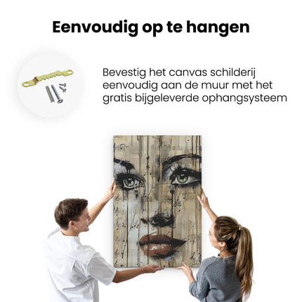 Canvas schilderij ophangen Kunstwerk van een Vrouw met Muzieknoten op haar Gezicht