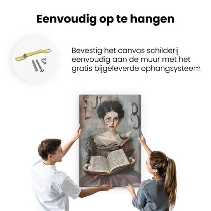 Canvas schilderij ophangen Vrouw die een Boek Leest
