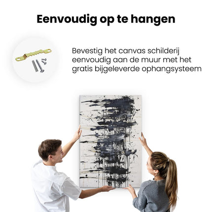 Canvas schilderij ophangen Abstract Kunstwerk met Zwarte Verfspatten